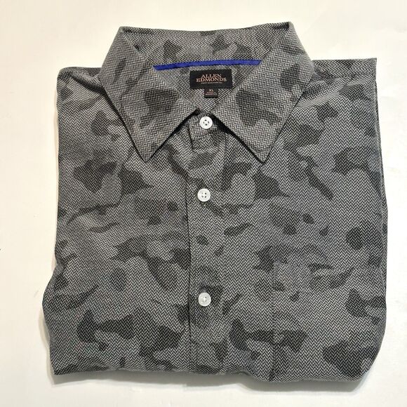 Allen Edmonds Shirt Mens Size XL Button Up Long Sleeve Grey Camouflage Print - Picture 7 of 8
